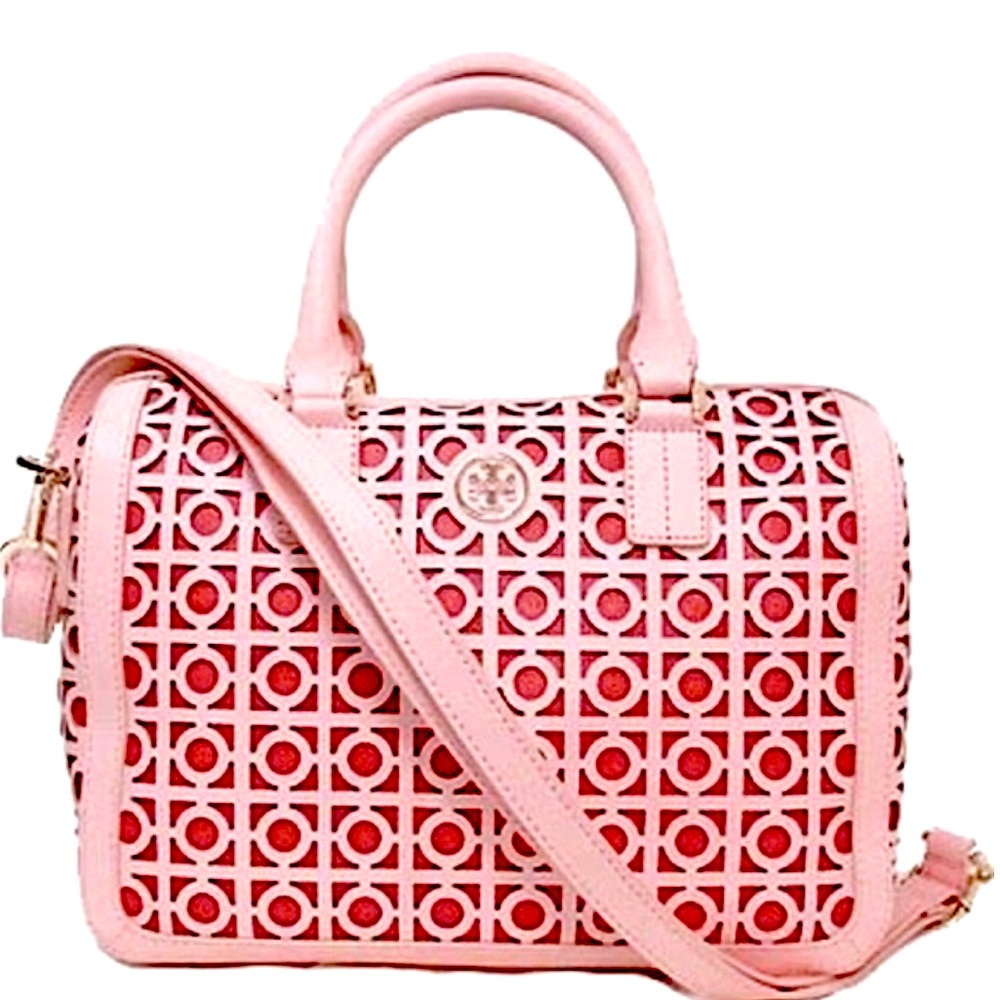 Tory Burch Kelsey Middy Satchel Perforated Pink